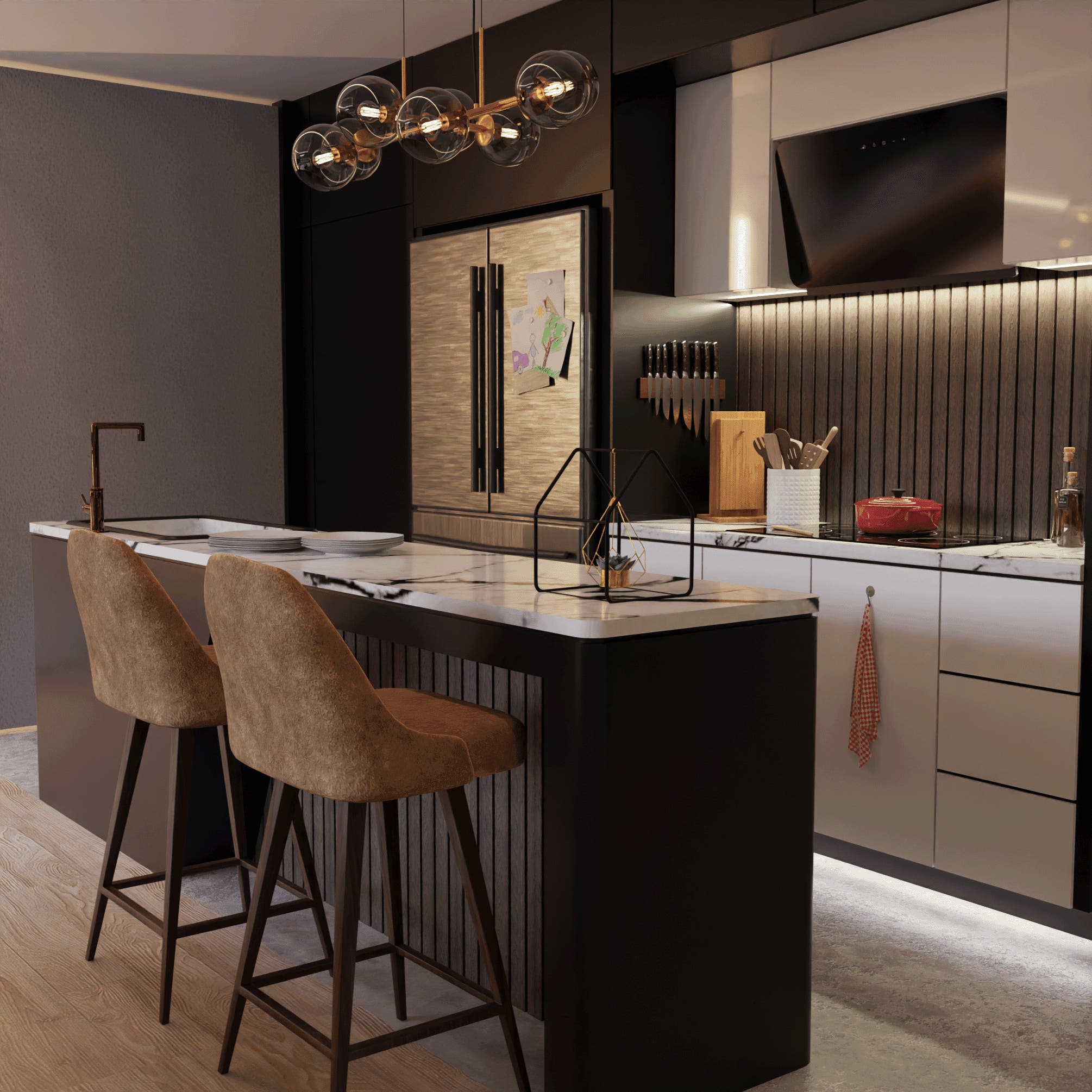 Design keuken met akoestische panelen